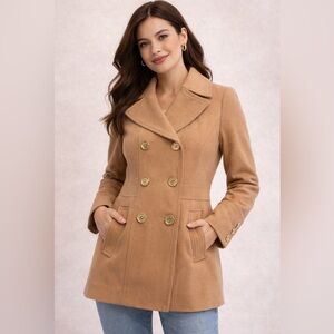 Michael Kors Camel Wool Blend Double Breasted Peacoat Size 4